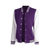 Women's Purple and White Varsity Letterman Jacket - Bomber Style